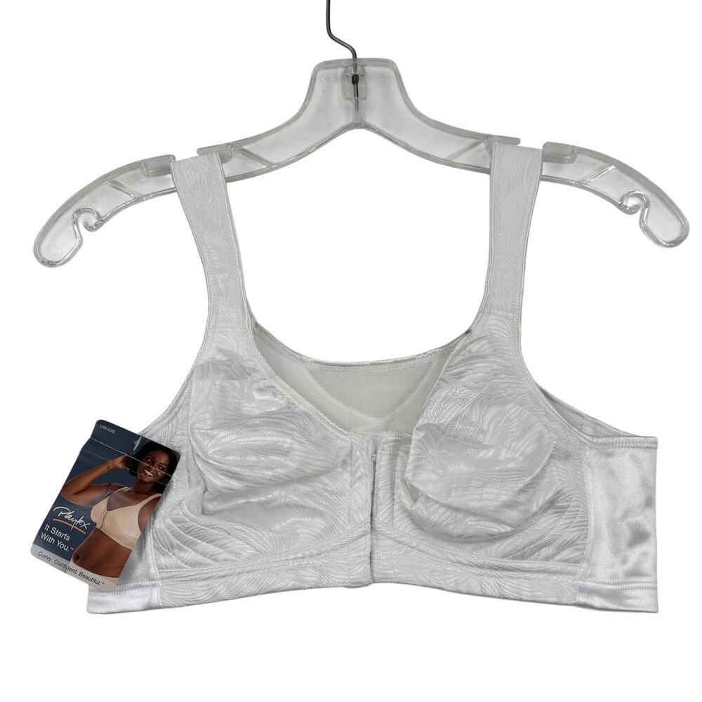 Playtex Bra Size 36B White Jacquard Front Close‎ No Wire Back Support Comfort